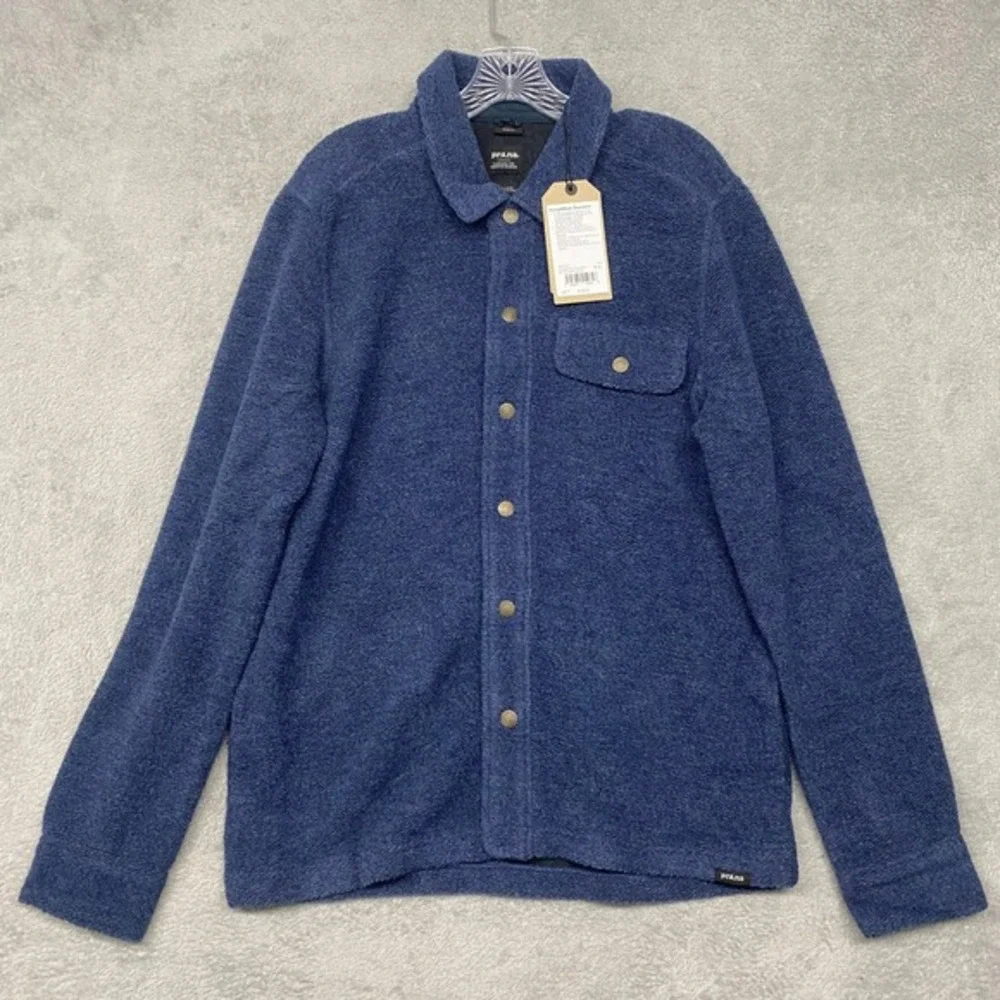 Prana Mens Blue Medium Incrediwool‎ Overshirt Jacket Stormy Night Heather Slim